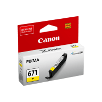 Genuine Canon CLI-671 Yellow Ink Cartridge. Page Yield 347 A4 Pages (ISO/IEC 24711)